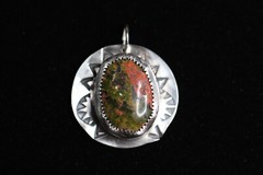 Unakite Green Natural Cabochon Gemstone 925 Sterling Silver Bezel Pendant 1″