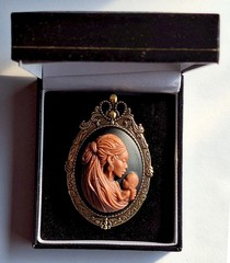 African American Black Mother and Child Woman with Newborn Baby Cameo Gold Broo