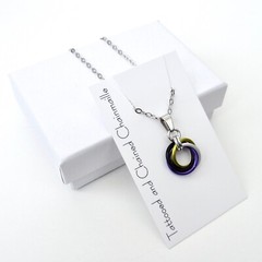 Nonbinary pride pendant, chainmail love knot handmade by TattooedAndChained