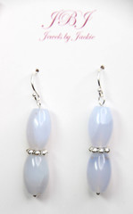 Chalcedony Blue 9mm x 13mm Barrel Gemstone .925 Sterling Silver Earrings 1 3/4″