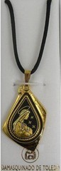 Damascene Gold Virgin Mary Design Pendant Necklace by Midas of Toledo Spain 8218