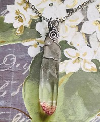 Natural Polished mica crystal Quartz point wire wrapped pendant necklace
