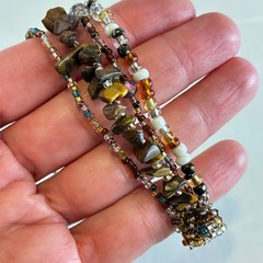 Vintage Tiger’s Eye Bracelet Multi-Strand Beaded Faceted Glass Magnetic Clasp