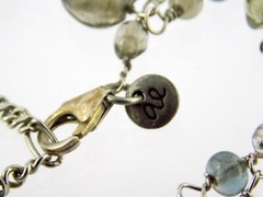American Eagle Gray Brown Blue Glass Strand Necklace AE 925 62In Sterling Silver