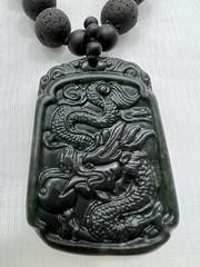 Handmade + Knotting Unique 20”~32” Adjustable Necklace with Lava, Jade Dragon