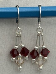 6 mm Red And Honey Bicone Lever Back Dangle Earrings