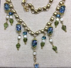 Vintage Inspired Necklace-up-cycled Vintage Glass Beads, 20” Chain, Blue, Green