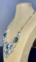 Large Handcrafted Moss Agate & Cultured Pearl 28″ Bib Statement Necklace 147gr