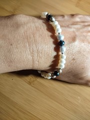 Artist Handmade Natural Mabe / Blister & other Pearls Sterling Silver Bracelet M