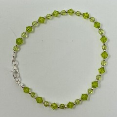 Handmade Anklet Olive Green Glass Beads Silver Tone 9.75″ Long Ankle Bracelet
