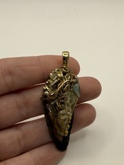 Handcrafted Artisan Agate Metal Pendant Charm Brown Gold Natural Asymmetrical