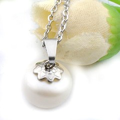 Handmade Round Natural Pearl Gemstone Silver Necklace Pendants Holiday Gifts