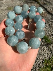 Huge Aquamarine Bead Necklace Artisan Handcrafted