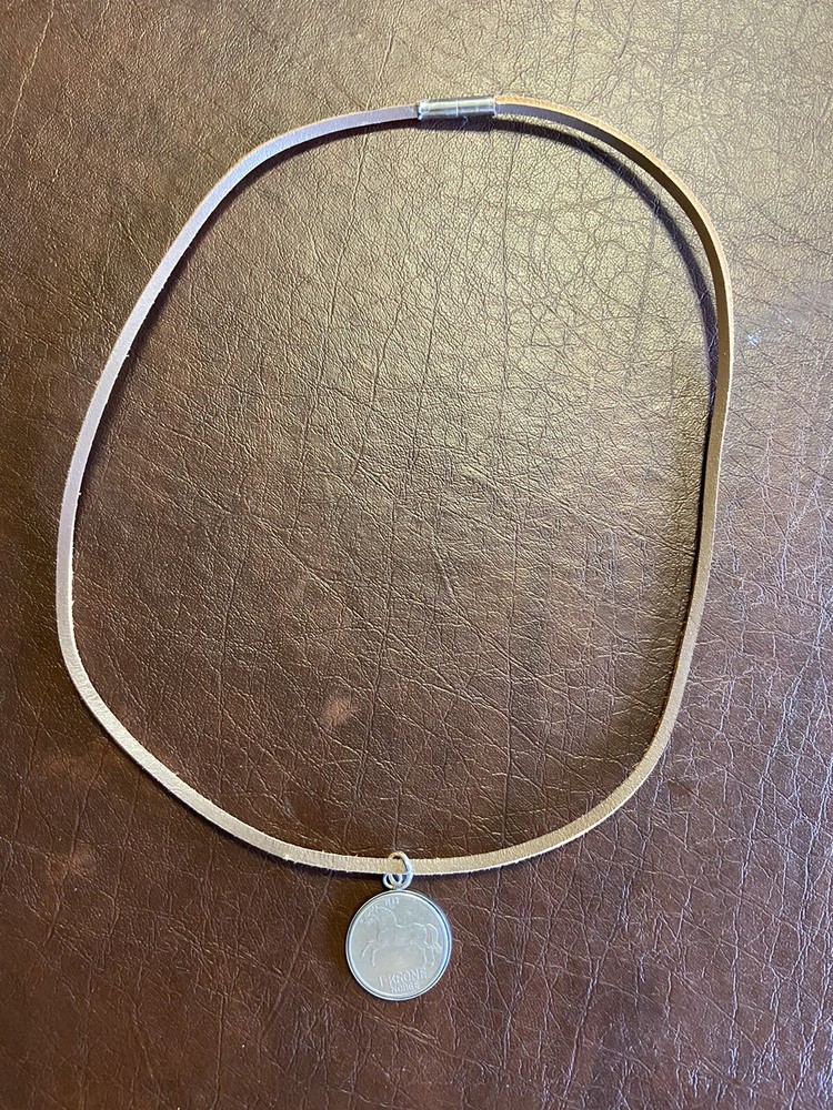New Necklace! 1962 Norwegian One Krone (in a Bezel) on a Leather Cord