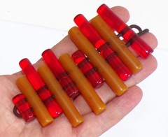 Sobral Cilindros Blue Red Black Cylinder Beads Artist Made Flapper 43″ Necklace