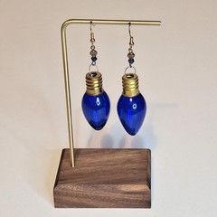 Christmas Ornament Earrings Blue Christmas Light Bead Accent