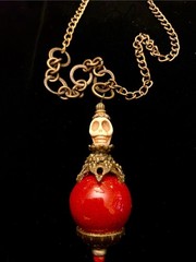 Red Turquoise Pendant Pendulum W/Skull Necklace REDUCED!