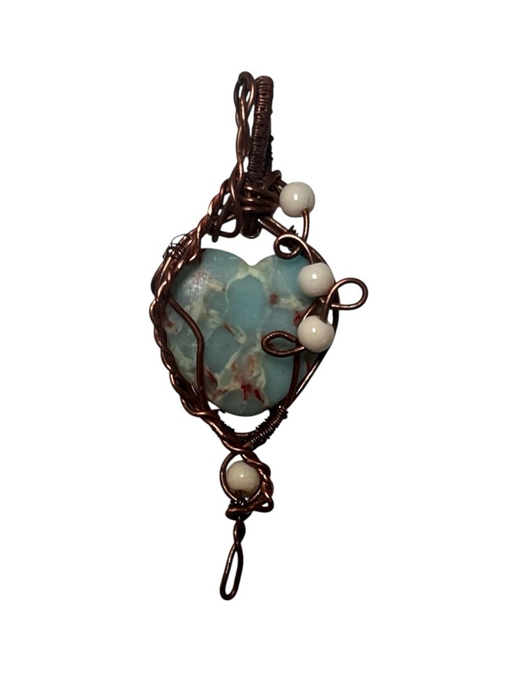 Copper Wrapped Baby Blue Stone W/beige& Copper Veins