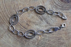 Sterling Silver Link Bracelet w Double Oval CZ accents by CI Turkey