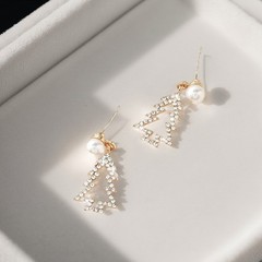 Christmas Tree Pearl Rhinestone S925 Silver Stud Earrings 1Pc Shiny Xmas Jewelry