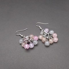 Handmade Chainmaille Earrings – Shaggy Beads – Pinks Mix Glass – French Hook