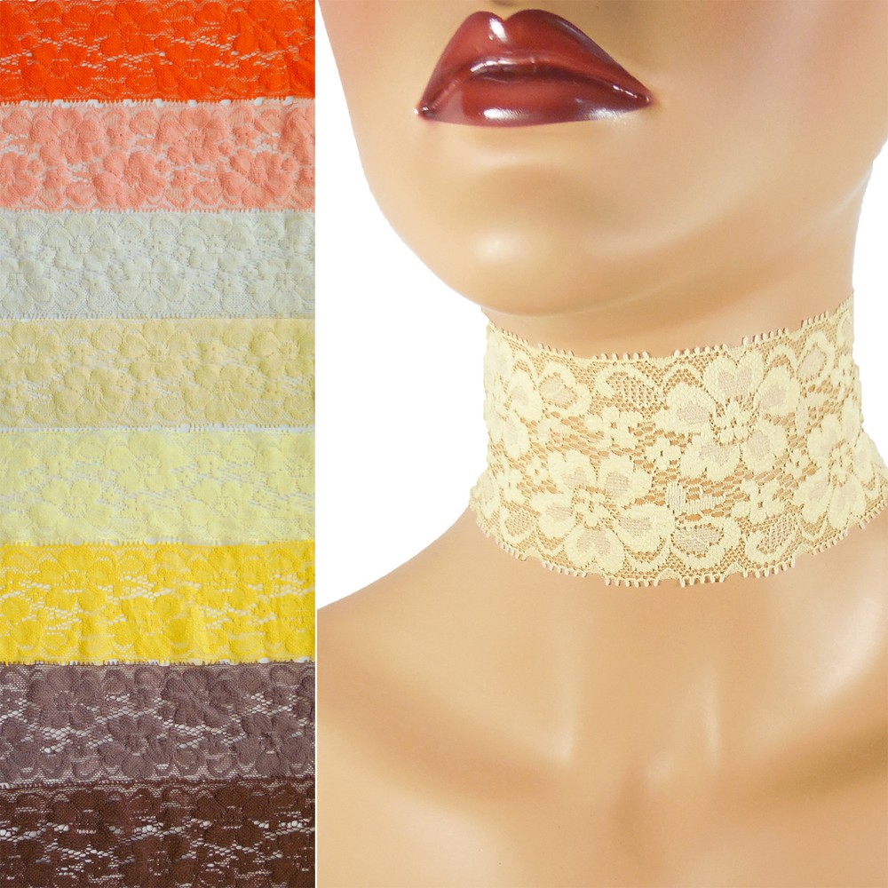 Stretch Lace Choker extra wide 2 – 2.25 inches custom necklace elastic 2″ Brown+