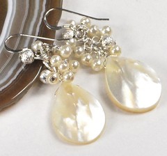 Natural White Mother of Pearl Teardrop Sterling Silver Earring(ER209)a FREE SHIP