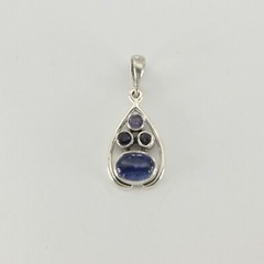Blue Oval KYANITE and 3 Round Iolite Teardrop Pendant – 925 STERLING SILVER #11e