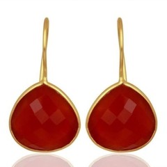 Red Onyx Drop Dangle 18K Gold Plated Sterling Silver Earrings Jewelry