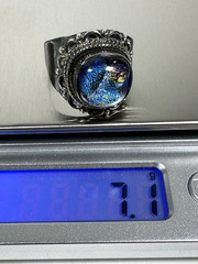 Iridescent Dichroic Glass Ring Set in 925 Sterling Silver, sz 9.25 Statement