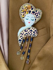 Brooch Handmade Beaded Art Doll Face Kitty Kate