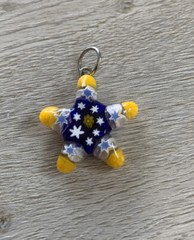 Murano Glass Handcrafted Jewelry Star Pendant 1” From Italy Blue,Yellow, White