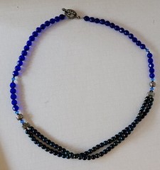Handmade 22 inch peacock glass beads and regular beads necklace with mid 2 strnd