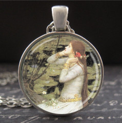Ophelia Necklace Handmade Art Glass Pendant Waterhouse Pre-Raphaelite Painting