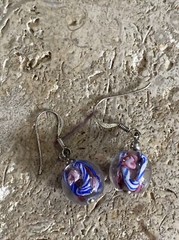 Purple & Pink Murano Glass Sterling Silver Dangle Drop Earrings #4033