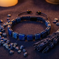 Natural Square Lapis Lazuli Macrame Bracelet Throat Chakra Wisdom Calm Jewelry