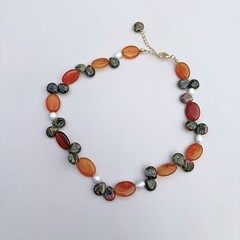 Handmade Red Agate Unakite Freshwater Pearl Necklace