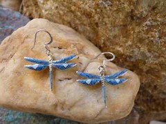 Dragonfly Sterling Silver Blue Denim Lapis Gemstone & Opal Earrings Handmade B36