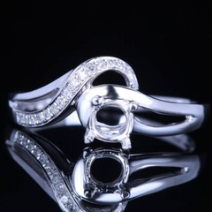 Solid 14K White Gold Engagement Wedding Semi-Mount Fine Ring Round Cut 4-5MM