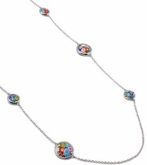 Alan K. 32″ Necklace Multicolor Murano Millefiori Double-Sided 14mm & 10mm Round