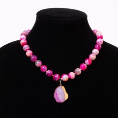 Artist Made Necklace Neon Pink Magenta Swirl Glass Beads Stone Crystal Pendant
