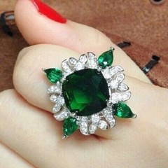 20ct Cocktail Party Ring inspired 925 Sterling silver Green Emerald Cushion Ring