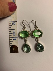 Sterling Silver Green & Blue Quartz Crystal Drop Dangle Earrings 925 Handmade