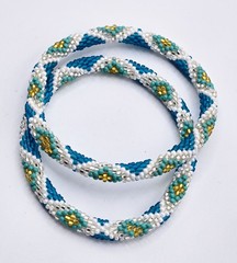 Set of 2 Handmade Glass Seed Bead Beaded Multi-Color Stackable Crochet Bracelets