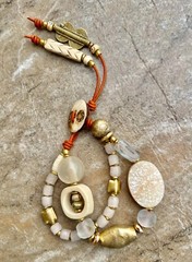 Bohemian Bracelet MOP, African Bone, Glass, Brass, and Vintage Resin Beads