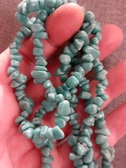 Blue Apatite gemstone Chipped boho Beaded necklace. 35″