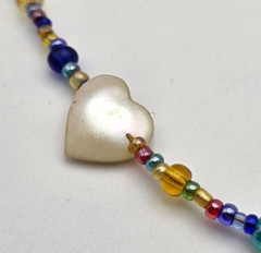 Mother Of Pearl Heart Necklace Cultured Pearl Multicolor Glass Seed Bead 18 In