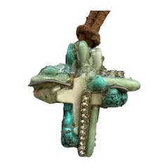 Tiffany Lee Designs OOAK Turquoise Cross Necklace Swarovski Artisan