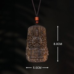 Sandalwood Carved Buddha Pendant Wooden Auspicious Necklace Amulet gift