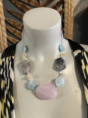 Genuine Pink Quartz Rock Crystal With Inclusions Large Beads Necklace & Earrings